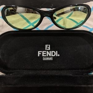 Fendi green plastic modified cat eye sunglasses